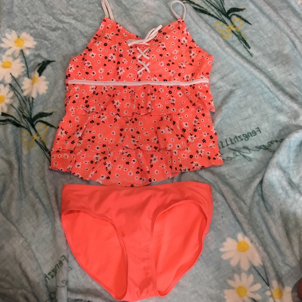 Justice Coral Floral Tankini Set - Pink/Coral